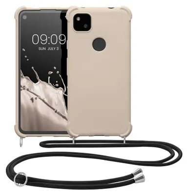 Produktbild von kwmobile Necklace Case kompatibel mit Google Pixel 4a Hülle - Cover mit Kordel zum Umhängen - Silikon Schutzhülle Creme
