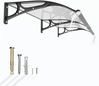 Produktbild von Vordach für die Haustür 120x100 cm aus Aluminium mit Polycarbonat-Überdachung und separater Entwässerung für UV-, Regen- und Schneeschutz