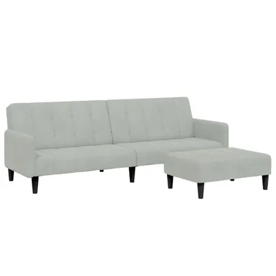 Imagen del producto de Sofá cama de 2 plazas con reposapiés, color gris claro, tapizado en terciopelo