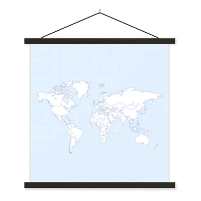 Produktbild von MuchoWow® Textilposter Weltkarte - Einfach - Weiß 60x60 cm mit schwarzem Rahmen - Posteraufhänger