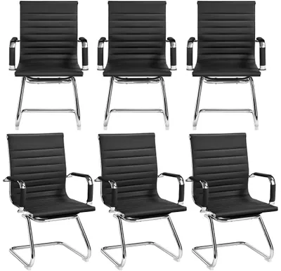 Produktbild von Yaheetech 6er Set Besucherstühle Konferenzstühle aus Kunstleder, Ergonomischer Bürostühle mit Rückenlehne und Armlehnen, Arbeitsstühle Metallrahmen