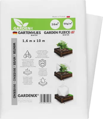 Produktbild von GARDENIX® 16 m² Wintervlies für Pflanzen 50g/m² ‒ Winterschutz - Hohe UV-Stabilisierung reißfest und wasserdurchlässig (1.6m x 10m)