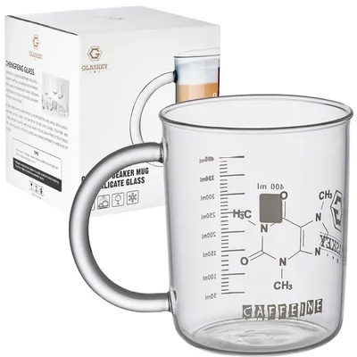 Immagine prodotto di Bicchiere graduato con manico, capacità 400 ml, in vetro borosilicato, adatto al microonde e alla lavastoviglie