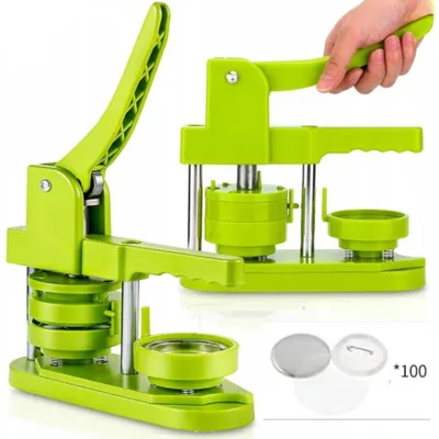 Produktbild von Ansteckbutton-Presse-Set 58 mm, manuelle Maschine zur Herstellung von Ansteckern, Komplettset mit 100 Teilen, KI-generiertes Bild