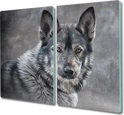 Produktbild von Coloray Hackbrett Herdabdeckplatte 2x30x52 cm Küchenbrett Kochplattenabdeckung Schneidebrett - Winter Schnee Wolf Haustierhund
