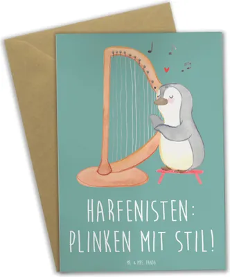Produktbild von Mr. & Mrs. Panda Grußkarte Harfe mit Stil - Meeresbrise - Geschenk, vatertagskarte, osterkarte, Musik, einladungskarten, Elegant, Musiker, Harfenmusik, Instrument, Zupfen