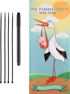 Image de Makai Baby Banner affiche verticale pour naissance cigogne cadeau 70 x 160 cm affiche pour balcon jardin à accrocher à la maison personnalisable pour enfant cadeau avec cigogne le Klapperstorch était ici maman et enfant