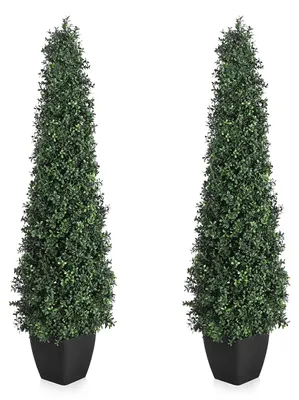 Zdjęcie produktu dla Sztuczne topiary z bukszpruta - zestaw 2 sztuk - wysokość 120 cm - z doniczkami - wykonane z PE - do użytku zewnętrznego i wewnętrznego