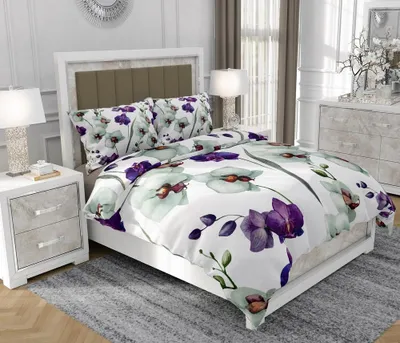 Produktbild von Bettwäsche 200x220 cm + 2x70x80 cm, 3-teilig, 100% Baumwolle, Satin, Reißverschluss, Blumen, Weiß - SOVIO | So.0060