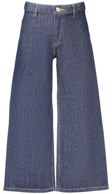Zdjęcie produktu dla Szerokie damskie jeansy z denimu w kolorze niebieskim, z regulowanym paskiem w pasie