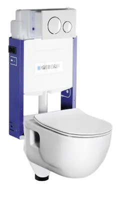 Immagine prodotto di WC sospeso Brilla, senza bordo, con cassetta di scarico e pulsante Geberit, bianco
