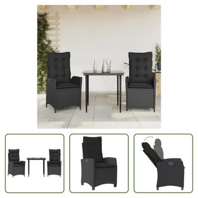 Produktbild von The Living Store 3-tlg. Garten-Essgruppe mit Kissen Schwarz Poly Rattan