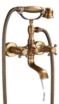 Imagen del producto de Grifo de bañera y ducha, con dos mandos, diseño contemporáneo, acabado en latón envejecido