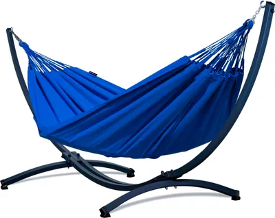 Produktbild von Potenza Outdoor Merida Hängematte mit Gestell für 2 Personen I Baumwolle Doppelhängematte XXL 220x160, 220kg I Hängemattengestell 220kg, wetterfest