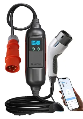 Obrázek produktu pro EV přenosná nabíječka, nastavitelný proud 6A-32A, odolná proti povětrnostním vlivům IP65, adaptér 22 kW a 16 A, typ 2-a