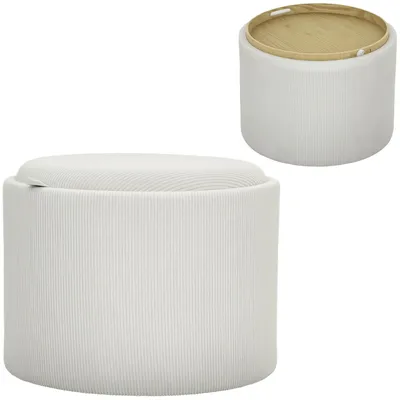 Immagine prodotto di Pouf imbottito con tessuto a coste e poggiapiedi | Colore: Bianco