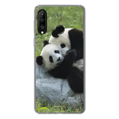 Produktbild von MuchoWow® Handyhülle Schutzhülle Hülle für Huawei P30 Lite Pandas - Gras - Stein Silikon Softcase Handy Hülle - Handyhülle