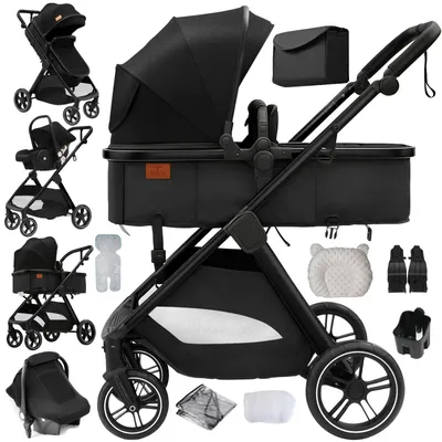 Image de Poussette - Système de voyage 3 en 1 - Inclut un siège auto - Inversible - Pliable - Jusqu'à 20 kg - Noir