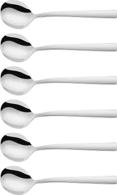 Produktbild von Unyqoos® 6er-Set Suppenlöffel aus 18/10 Edelstahl – zeitloses, poliertes Design, rostbeständig und spülmaschinenfest für Suppe & Dessert