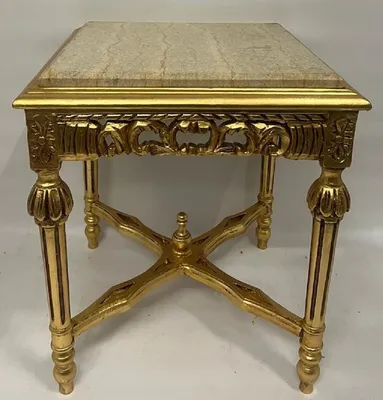 Produktbild von Casa Padrino Barock Beistelltisch Gold / Beige - Quadratischer Antik Stil Massivholz Tisch mit Marmorplatte - Wohnzimmer Möbel im Barockstil - Antik Stil Möbel - Barock Möbel