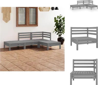 Produktbild von vidaXL 4-tlg. Garten-Lounge-Set Grau Massivholz Kiefer -  Gartenmöbel-Sets