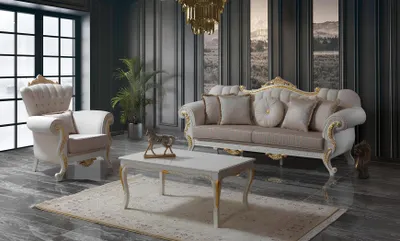 Produktbild von Luxus Sofagarnitur Komplette Couchgarnitur Beige Polstersofa Stoffsofa