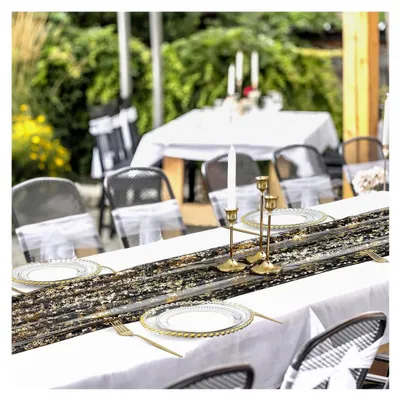 Produktbild von Tischläufer Schwarz Gold 70x300 cm Tischdeko Hochzeit mit Goldfolie, Glänzend Boho Tischläufer Geburtstag, Deko Goldene Hochzeit Party Taufe Mädchen