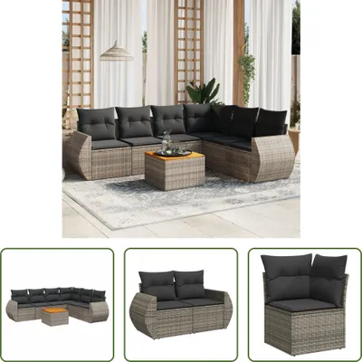 Produktbild von The Living Store 7-tlg. Garten-Sofagarnitur mit Kissen Grau Poly Rattan