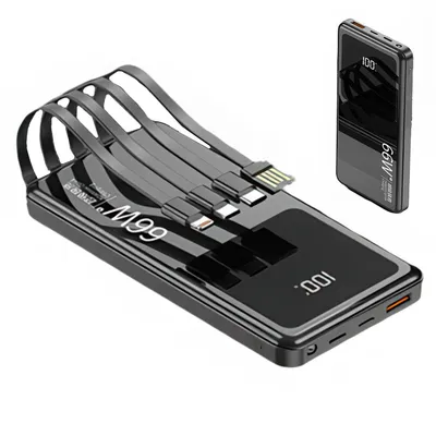Produktbild von Powerbank 66 W 20.000 mAh,Superschnelles Laden, integrierte Kabel (Typ-C/Lightning/Micro),Tragbares Ladegerät mit Taschenlampenfunktion