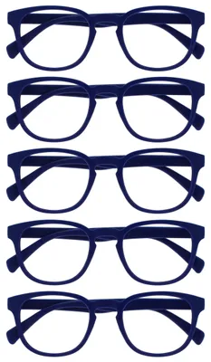 Produktbild von OPULIZE Pop Lesebrille 5er Pack Keck Rund Matt Rahmen Federscharniere Kratzfest Blau Herren Damen RRRRR2-3 +2.50