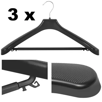 Produktbild von 3 Set Kleiderbügel Hosenbügel Haken Steg B 50 cm schwarz Kunststoff gross