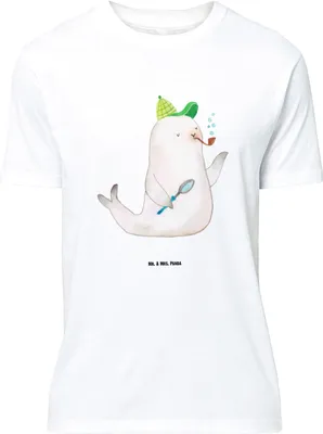 Produktbild von Mr. & Mrs. Panda Größe M T-Shirt Robbe Sherlock - Weiß - Geschenk, Lustige Sprüche, Shirt, mit Spruch, Tshirt, Herren