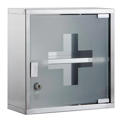 Produktbild von Theo&Cleo Medizinschrank Edelstahl abschließbar Medikamentenschrank Wandmontage 2 Fächer Apothekerschrank für Badezimmer und Haushalt Silber