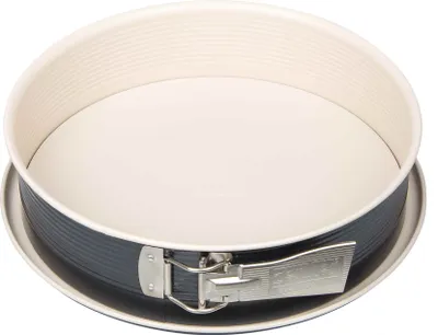 Produktbild von Zenker Springform Ø 26 cm CREME NOIR, Backform mit Flachboden und Auslaufschutz, runde Kuchenform mit keramisch verstärkter Antihaftbeschichtung (Farbe: Crème/Anthrazit)