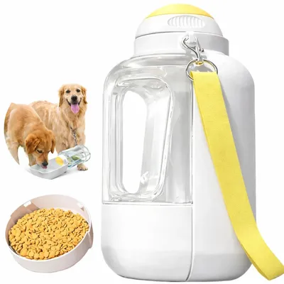 Produktbild von Hundetrinkflasche mit Futterbehälter 32oz, 3-in-1 Reiseflasche, Auslaufsicher, Tragbar, Mit Drehverschluss für Wasser & Futter, Ideal für Spaziergänge