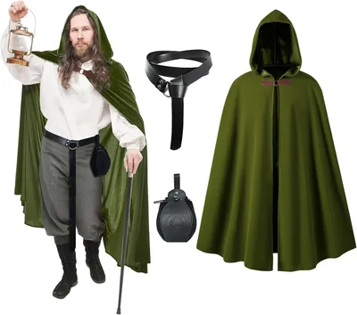 Produktbild von Renaissance Umhang mit Kapuze, Mittelalter Kleidung, Hexenmantel, schwarz