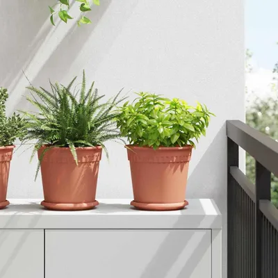 Produktbild von "2026 Aktion"6er Set Runder Blumentopf - Pflanzkübel - Moderne design, Ziegelrot Ø 19 x 16 cm Kunststoff GermanyMöbel 58282 - Beete