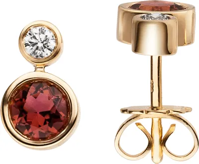 Produktbild von Ohrstecker 585 Gold Gelbgold 2 Rubellite 2 Diamanten Brillanten