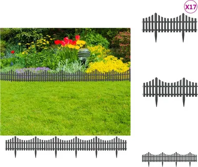 Image de vidaXL Bordure de pelouse 17 pcs. Anthracite 10 m PP - Bordure de parterre