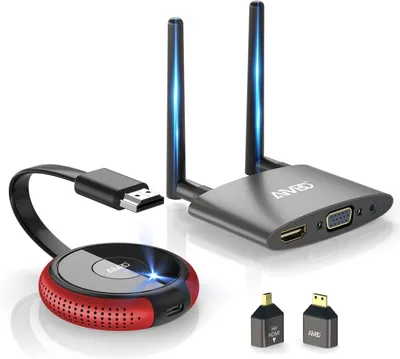 Immagine prodotto di Trasmettitore e ricevitore HDMI wireless 4K, con supporto 5G e 2.4G. Trasmissione wireless stabile, compatibile con schermi doppi (HDMI e VGA). Ideale per la trasmissione di video e audio da laptop, decoder TV, ecc