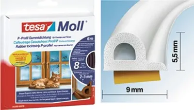 Produktbild von P-Profilgummidichtung tesamoll®, weiß, 5,5 x 9 mm, 10 m