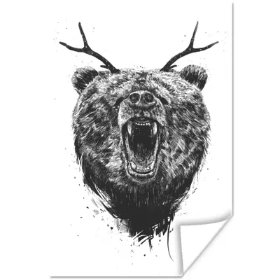 Produktbild von MuchoWow® Poster Bär - Geweih - Tiere - Illustration 60x90 cm - Wanddekoration