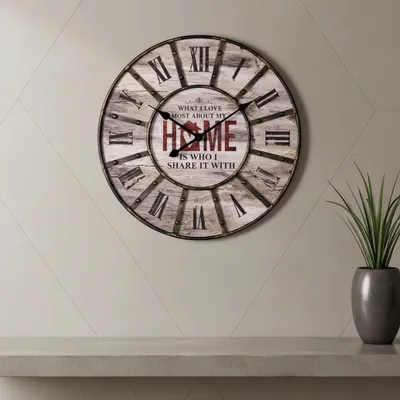 Produktbild von Wanduhr Uhr XXL Design Deko Wand Groß Küchenuhr Analog Vintage Metall Holz Braun