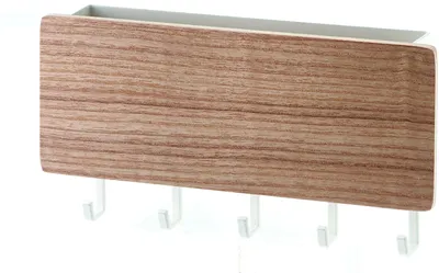 Produktbild von Schlüsselbrett mit Ablage - vielseitiges Schlüsselboard aus mattem Metall  aus Wallnuss- mit Briefablage für Post oder auch Handys