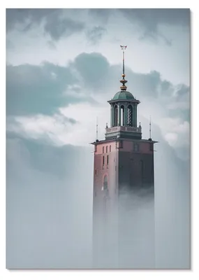 Zdjęcie produktu dla PLAKAT – 29 x 42 cm (A3) – Kalio – Historyczna wieża w delikatnej mgle – Dekoracja ścienna do salonu, sypialni i przedpokoju, nowoczesny plakat, bez ramy