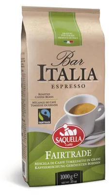 Zdjęcie produktu dla Saquella Fair Trade Espresso 1 kg – ziarna całe, aromatyczne, mocne, z nutą czekoladową