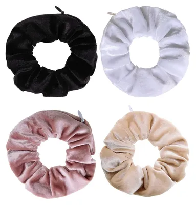 Immagine prodotto di Elastici per capelli con cerniera, confezione da 4 pezzi, nei colori nero, bianco e rosa, ideali per la conservazione