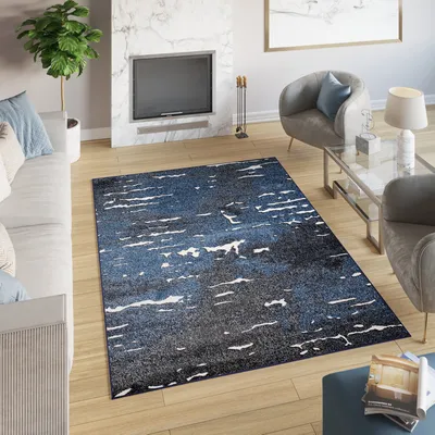 Obrázek produktu pro Koberec s krátkým vlasem Moderní tmavě modrý melírovaný Obývací pokoj Ložnice 3D ÖKOTEX 160 x 220 cm