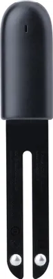 A black soil moisture sensor with two prongs.