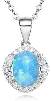 Produktbild von JEVLUH Opal Kristall Halskette,925er Sterling Silber,Feuer Opal Geburts Stein, Z